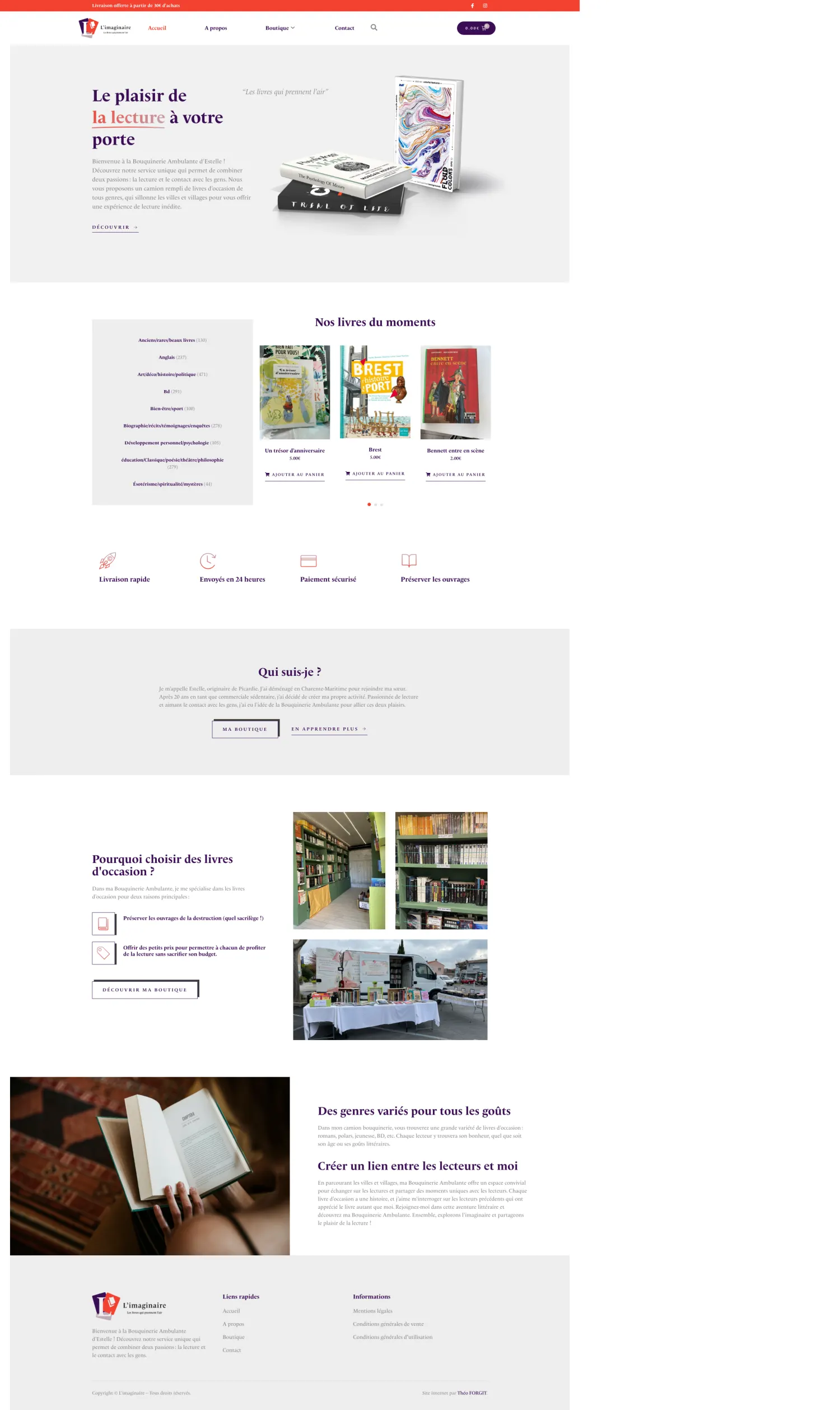 Aperçu du site internet Bouquinerie L'Imaginaire créé par FORGITWEB · secteur Librairie · E-commerce