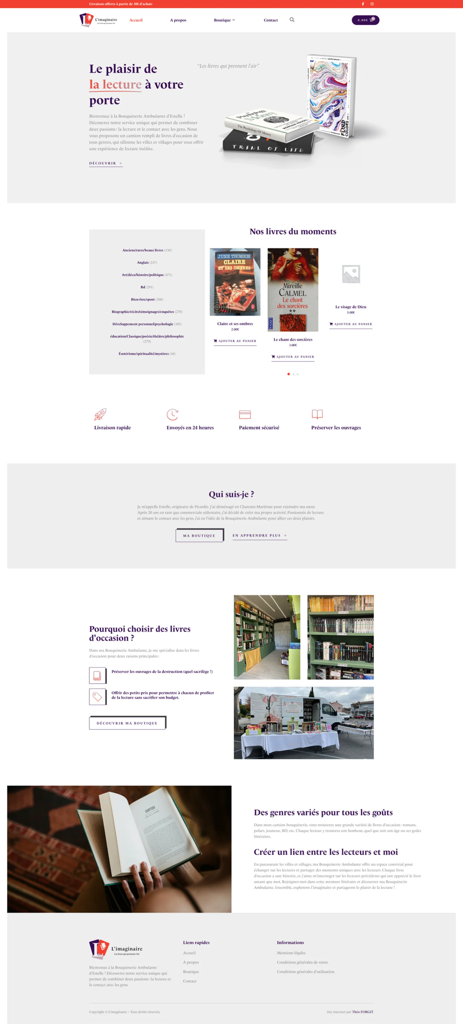 Aperçu du site internet Bouquinerie L'Imaginaire créé par FORGITWEB · secteur Bouquinerie · E-commerce