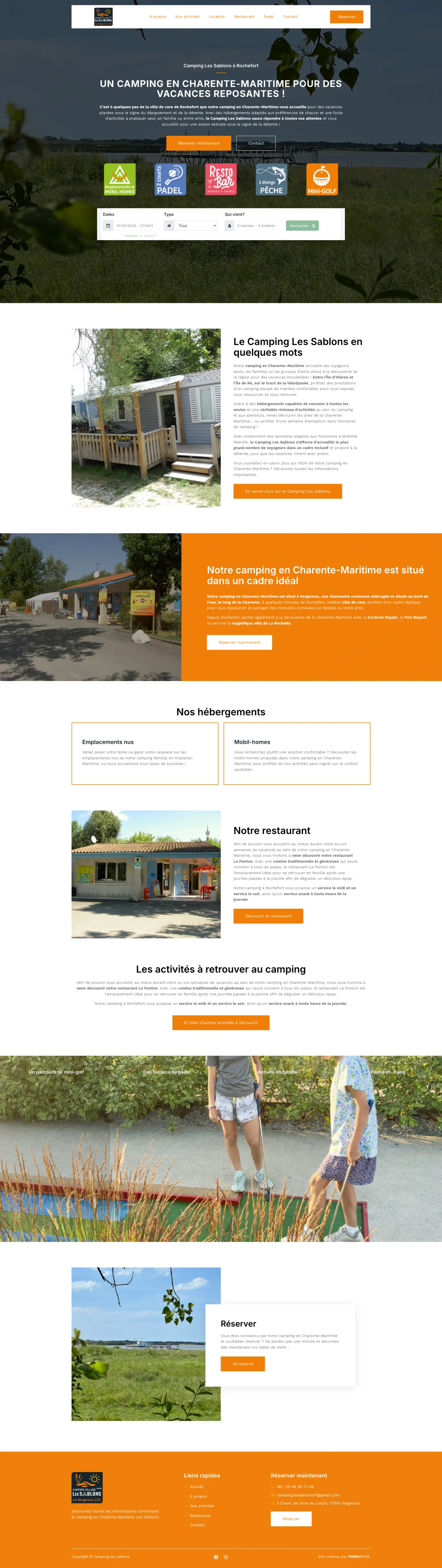 Aperçu du site internet Camping Les Sablons créé par FORGITWEB · secteur Tourisme · Camping