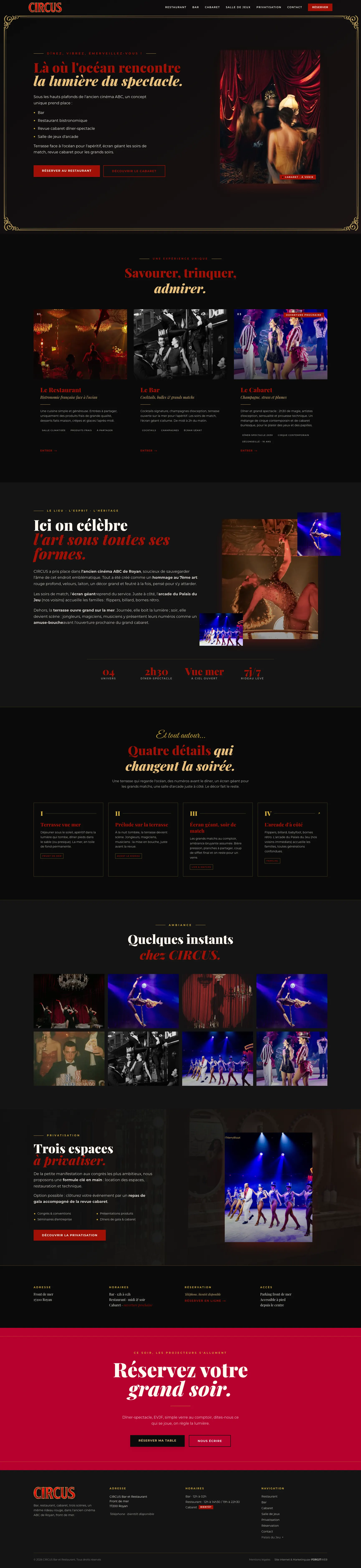Site internet Circus Royan · Restauration · Bar · réalisation FORGITWEB