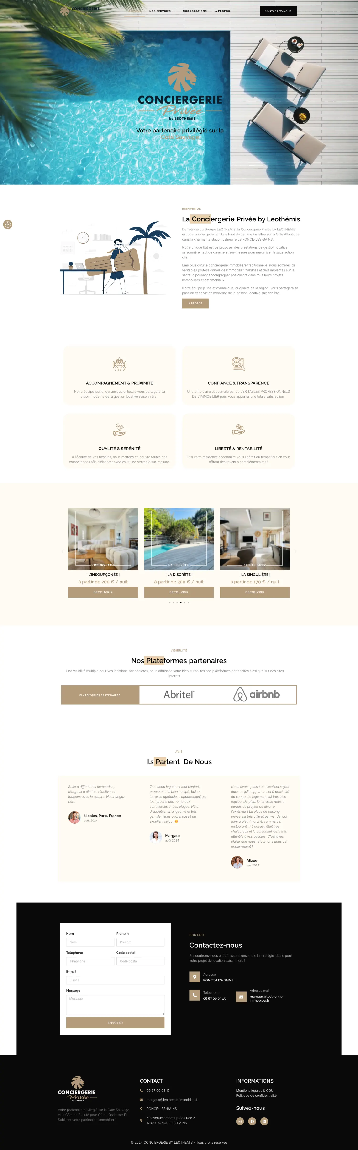 Aperçu du site internet Conciergerie Leothémis créé par FORGITWEB · secteur Conciergerie · Services