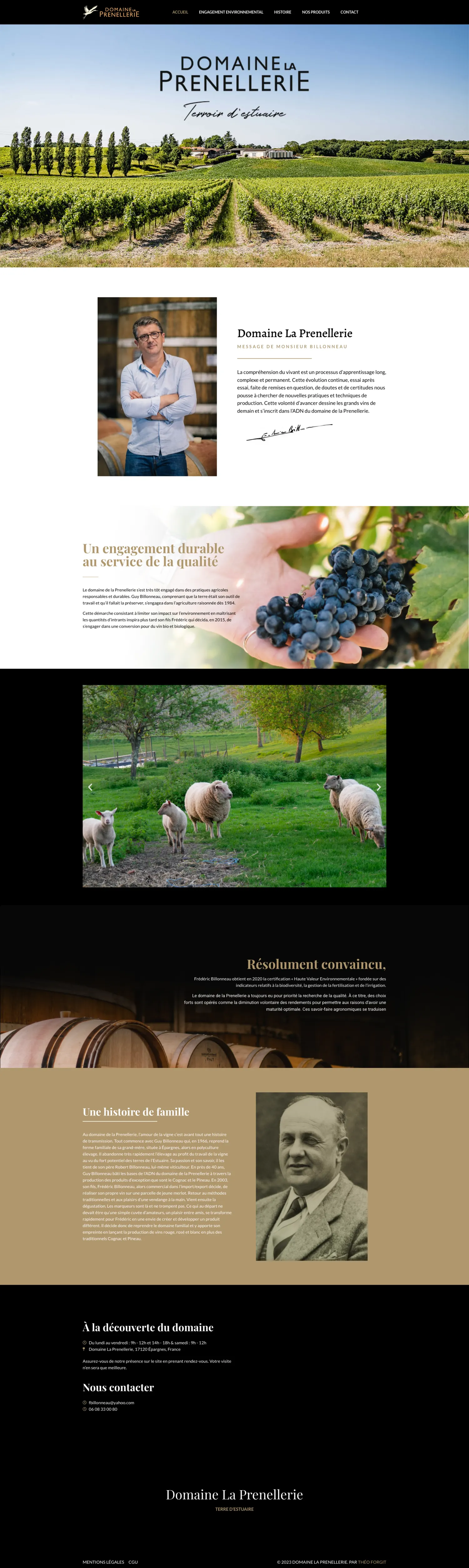 Aperçu du site internet Domaine La Prenellerie créé par FORGITWEB · secteur Viticulture