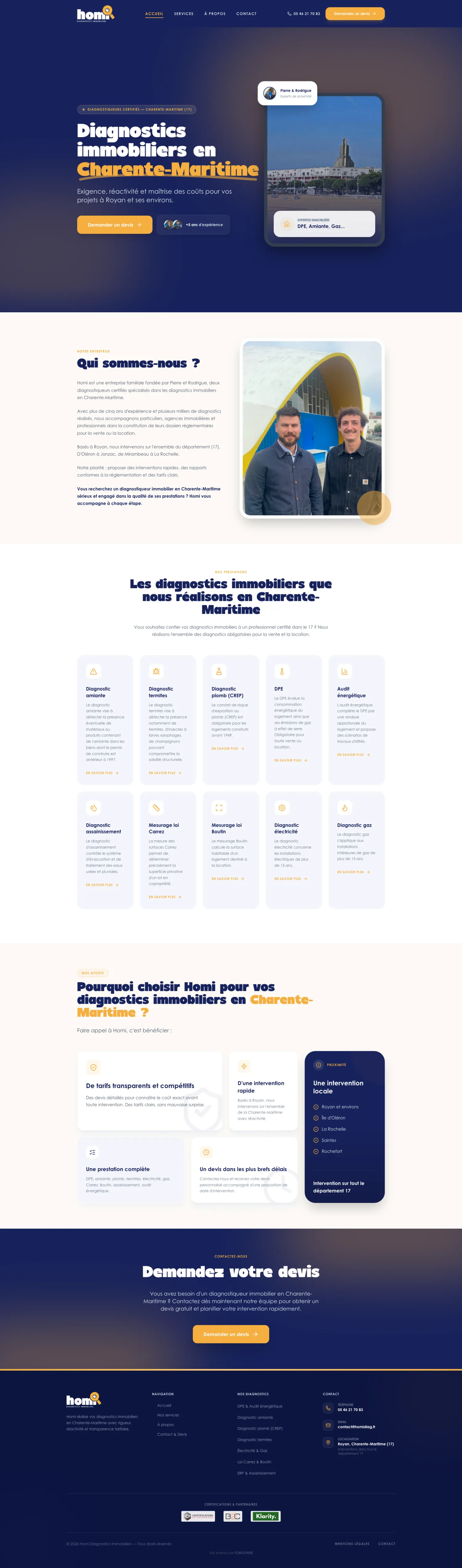 Site vitrine Homi Diag · diagnostics immobiliers créé par FORGITWEB