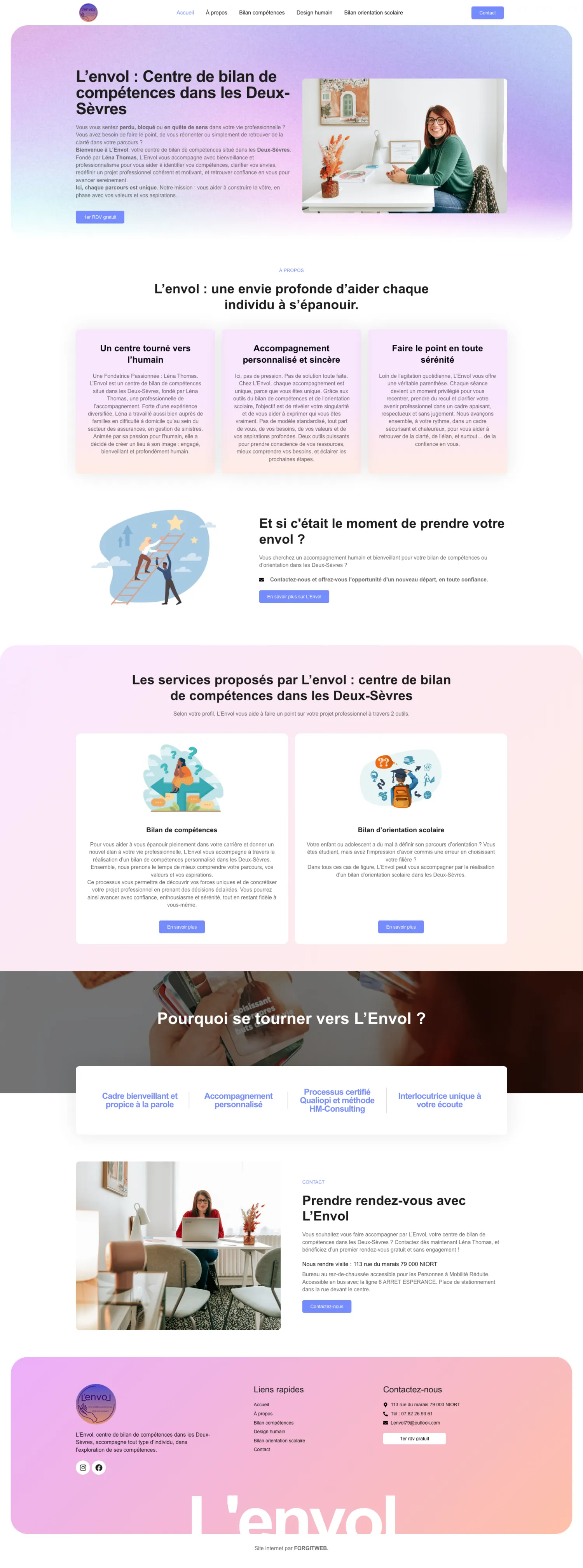 Aperçu du site internet Lenvol79 créé par FORGITWEB · secteur Services