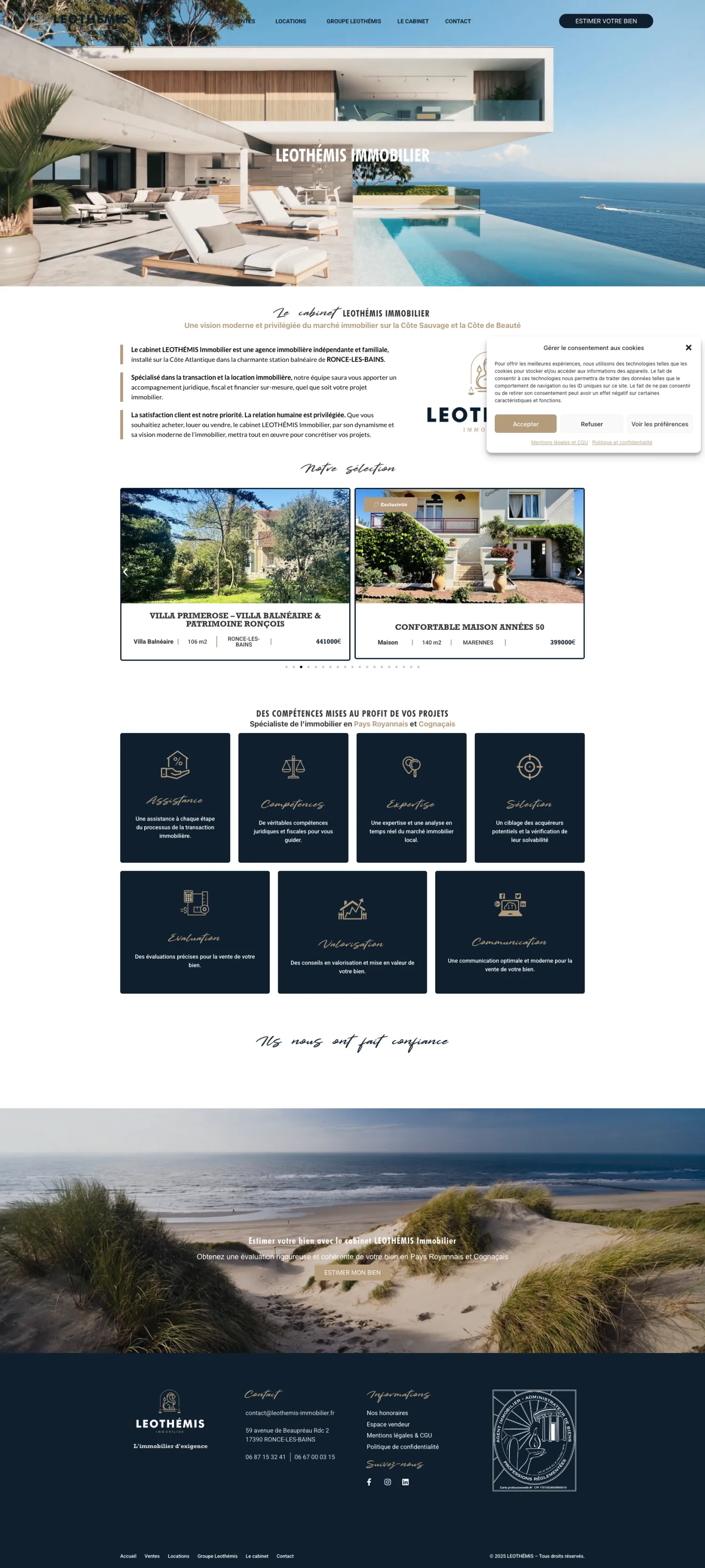 Aperçu du site internet Leothemis Immobilier créé par FORGITWEB · secteur Immobilier