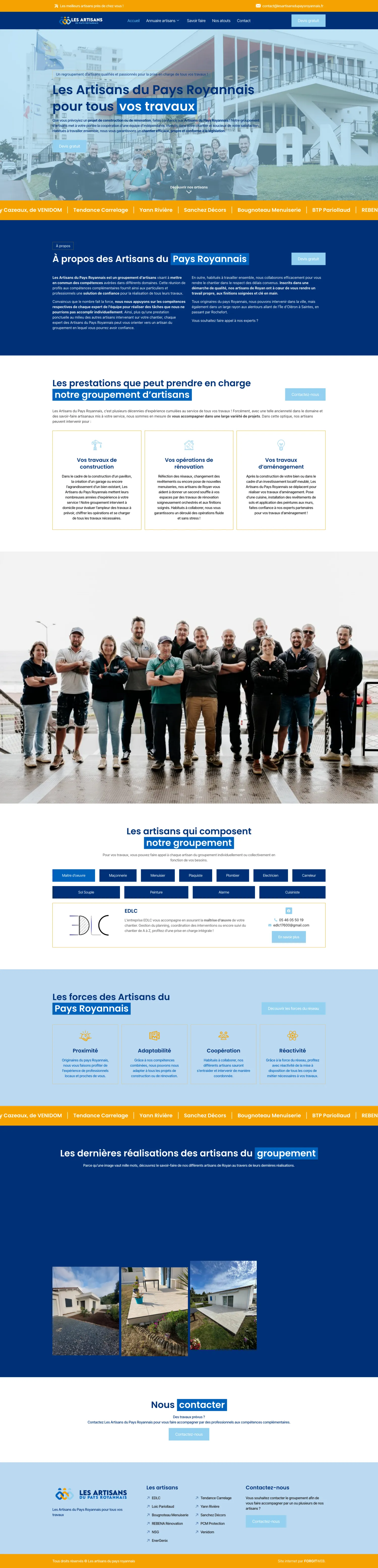 Aperçu du site internet Lesartisansdupaysroyannais créé par FORGITWEB · secteur Services