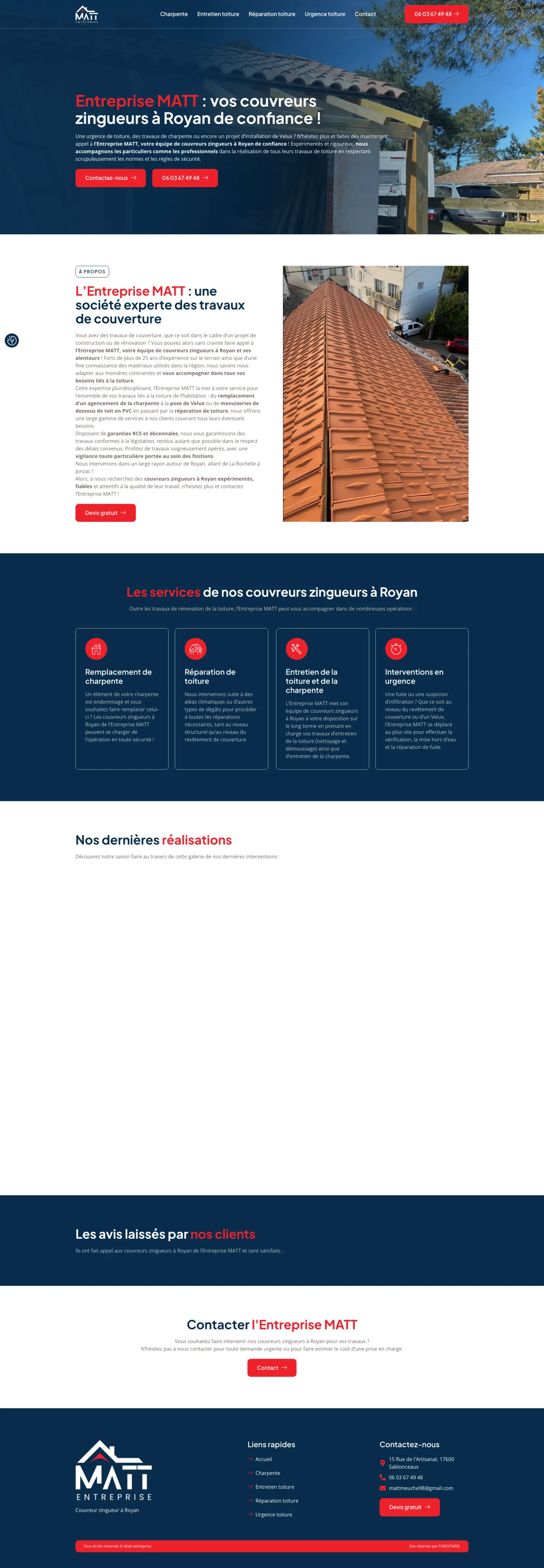 Aperçu du site internet Matt Entreprise créé par FORGITWEB · secteur Artisanat · BTP