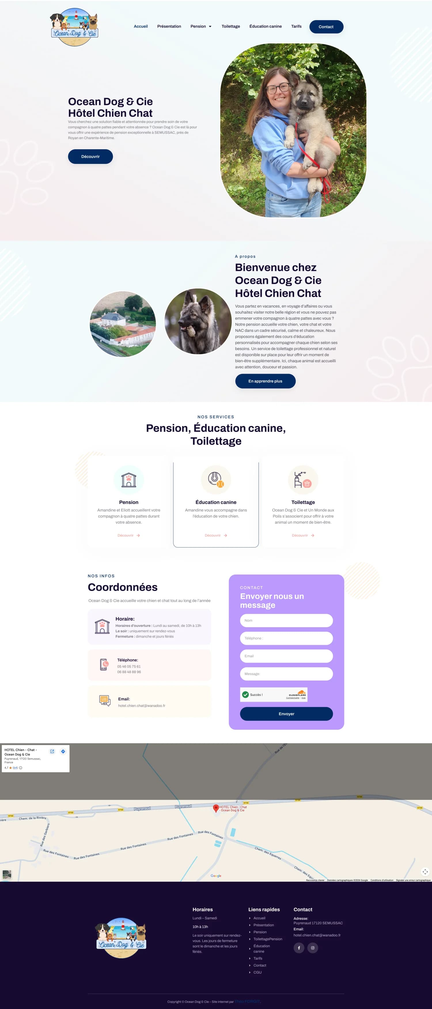 Aperçu du site internet Ocean Dog & Cie créé par FORGITWEB · secteur Pension canine