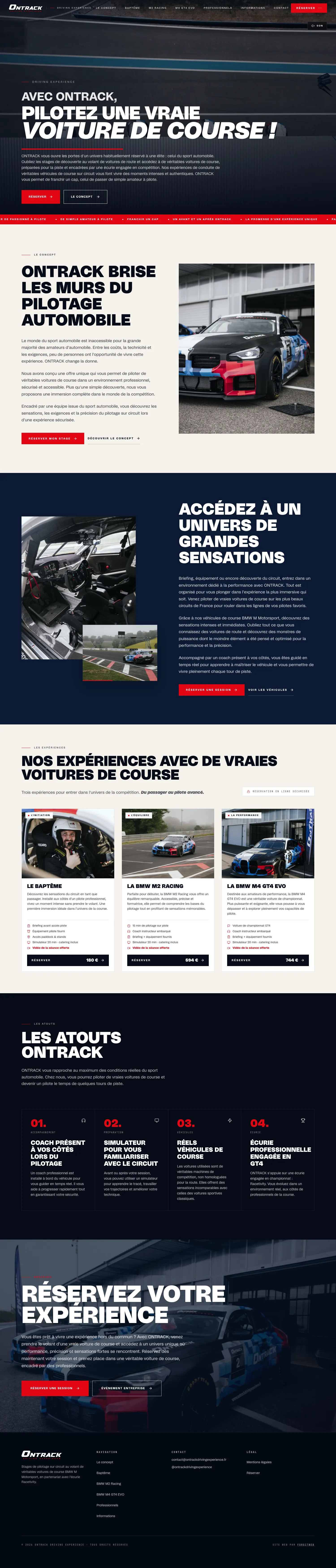 Site internet OnTrack Driving Experience · Loisirs · Sport automobile · réalisation FORGITWEB