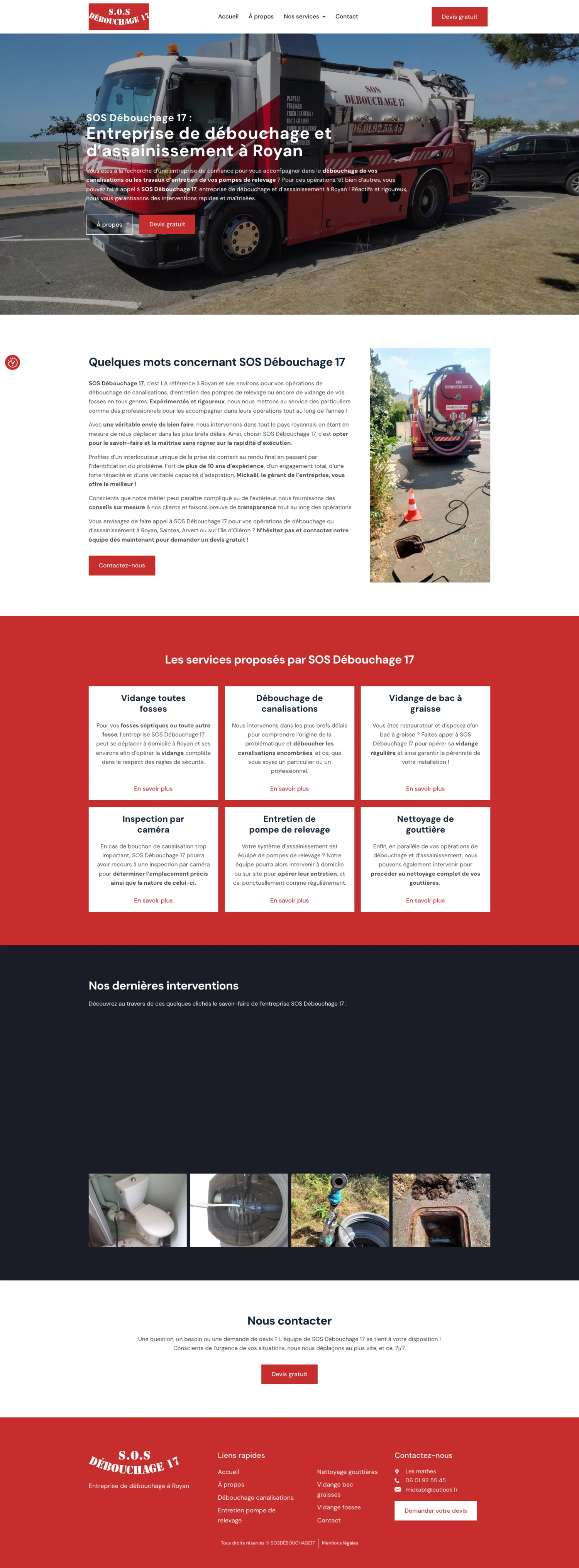 Aperçu du site internet Sosdebouchage17 créé par FORGITWEB · secteur Artisanat · BTP